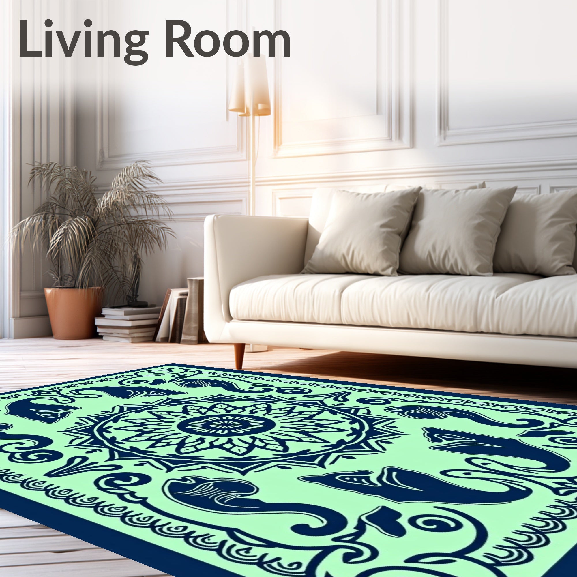 Naval Blue Elephant Medallion Jade Rug