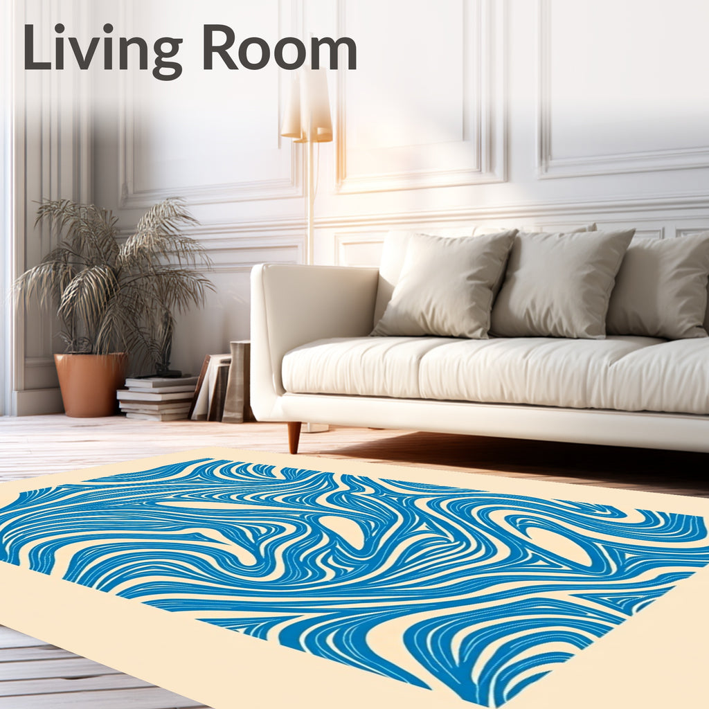 Blue Cream Swirl Abstract Rug