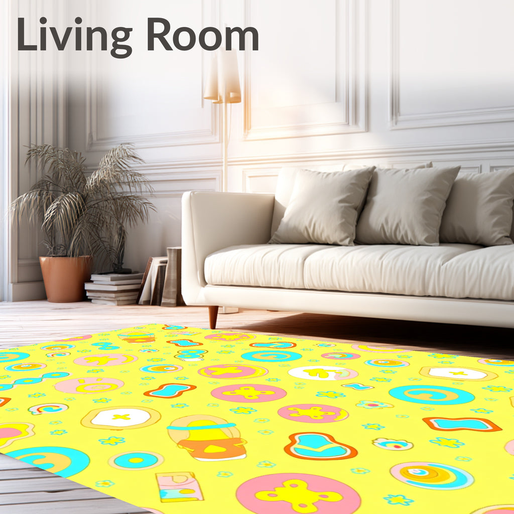 Yellow Pink Blue Abstract Objects Rug
