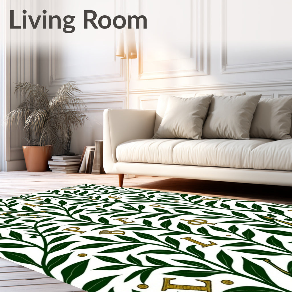 Emerald Leaves Gold Letters Rug