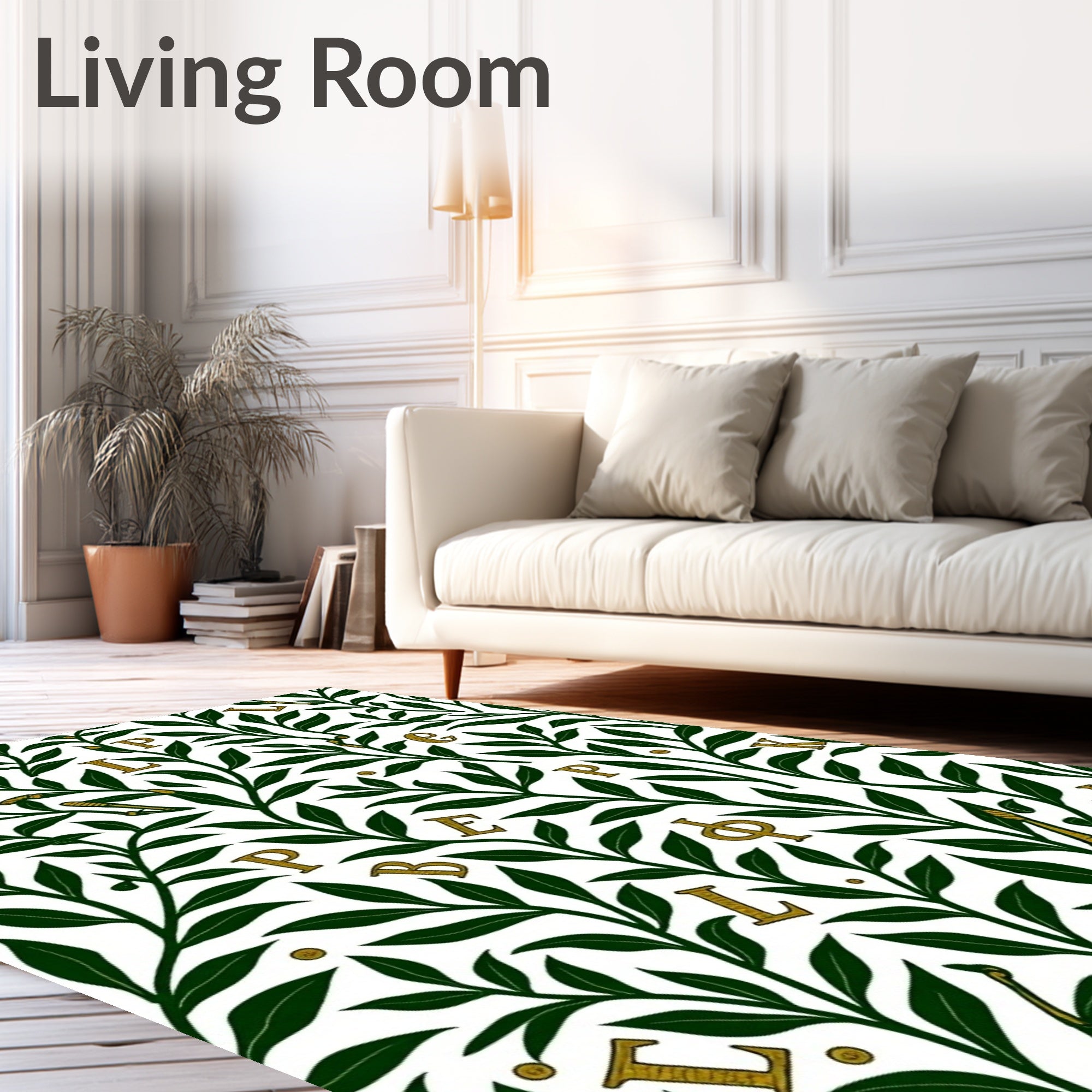 Emerald Leaves Gold Letters Rug
