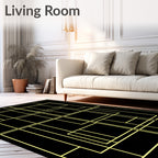 Black Yellow Geometric Deconstructed Grid Rug
