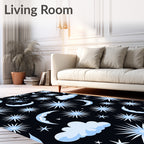 Night Sky Crescent Moon Starburst Cloud Rug