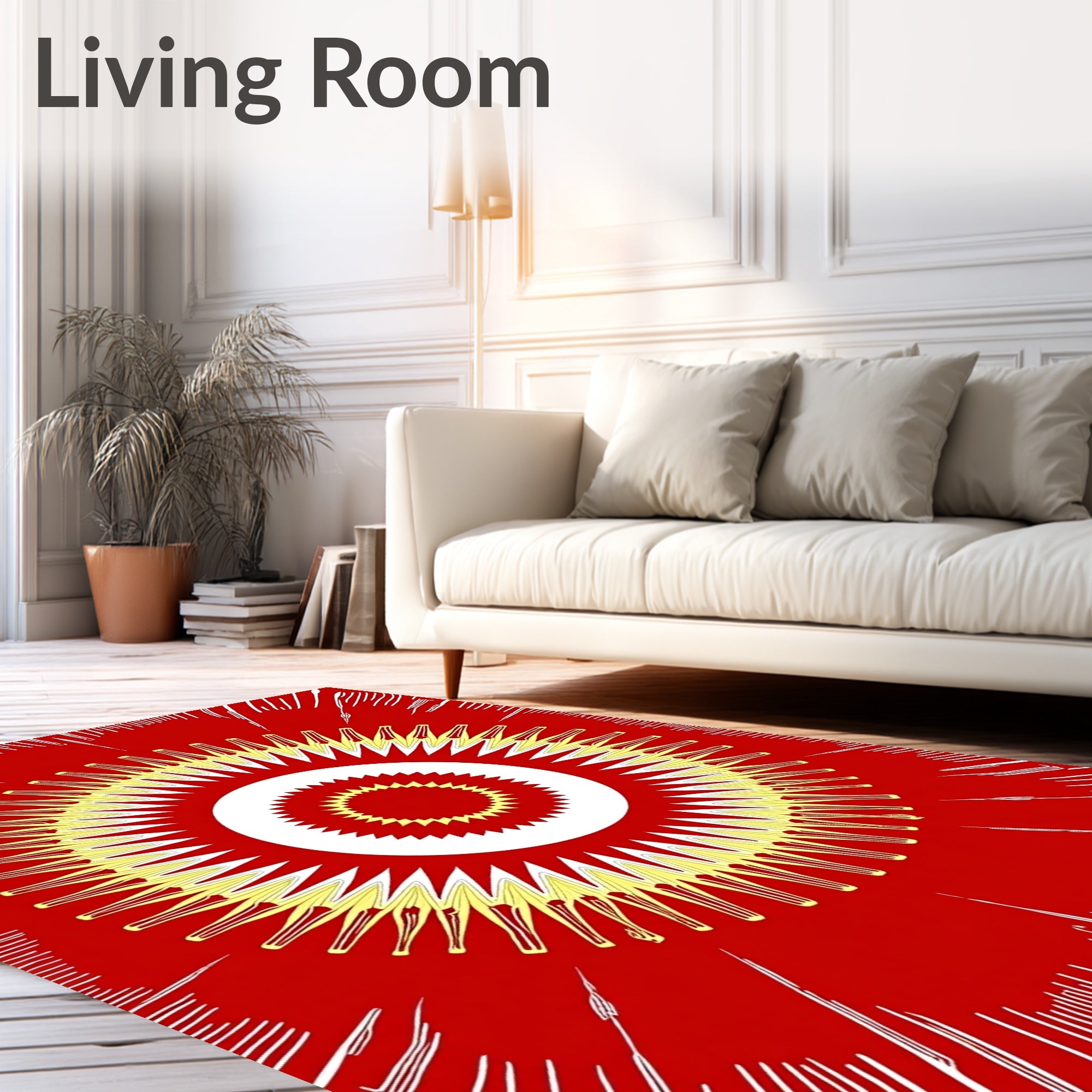 Radiant Sunburst Yellow White Red Rug