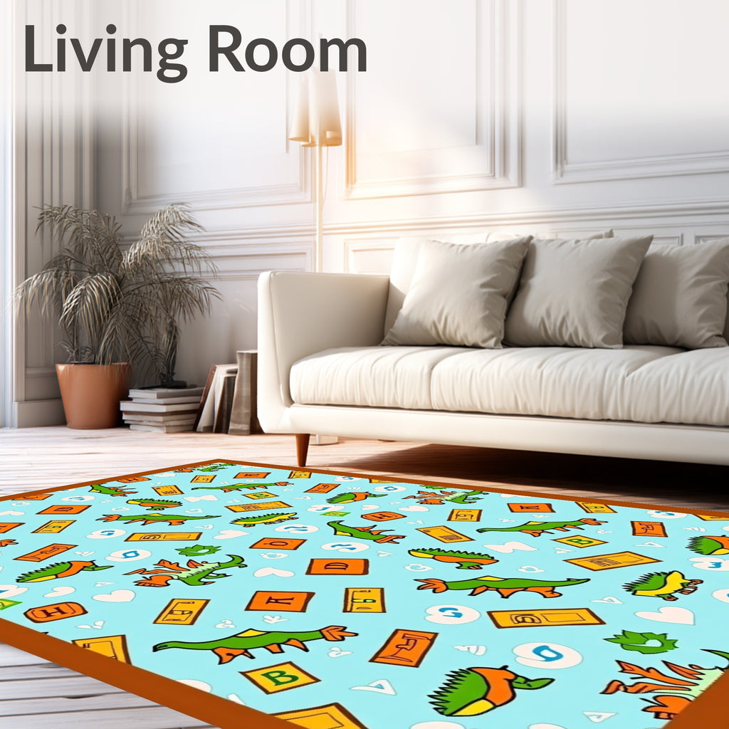 Green Dinosaurs With Orange Accents Rug
