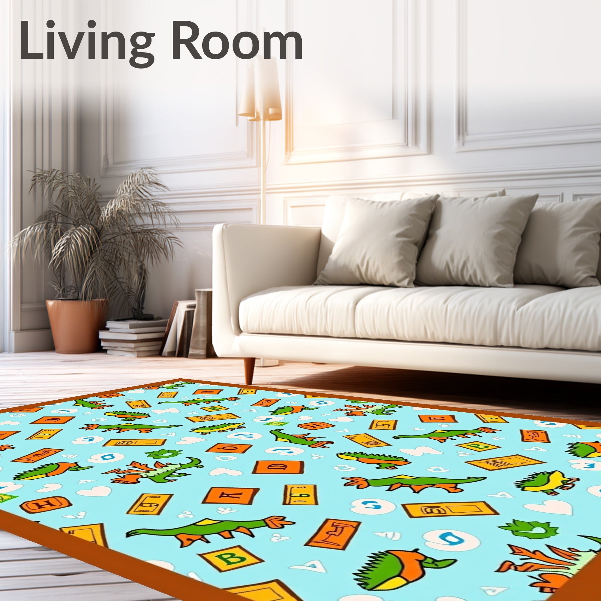 Green Dinosaurs With Orange Accents Rug