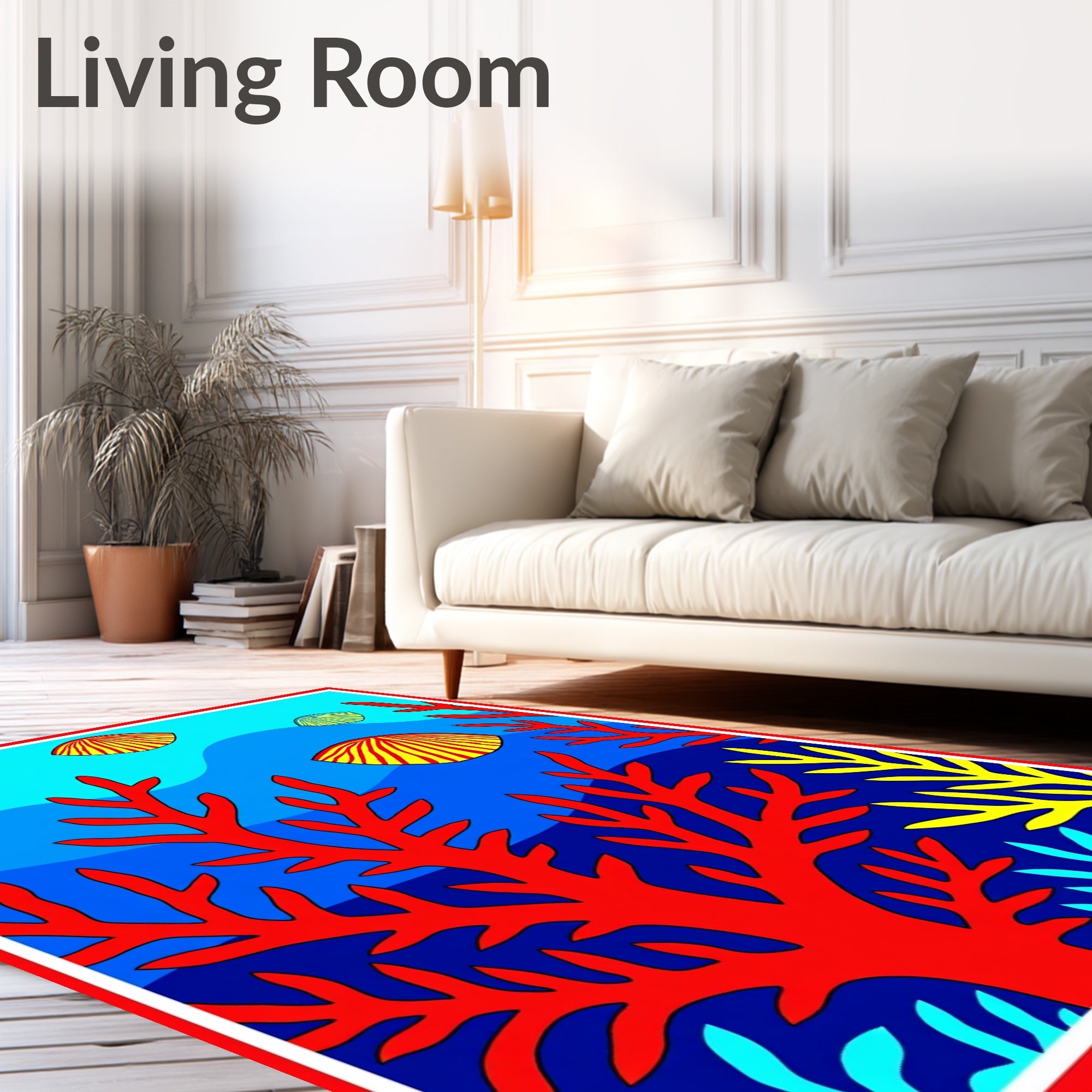 Vibrant Blue Coral Shell Abstraction Rug