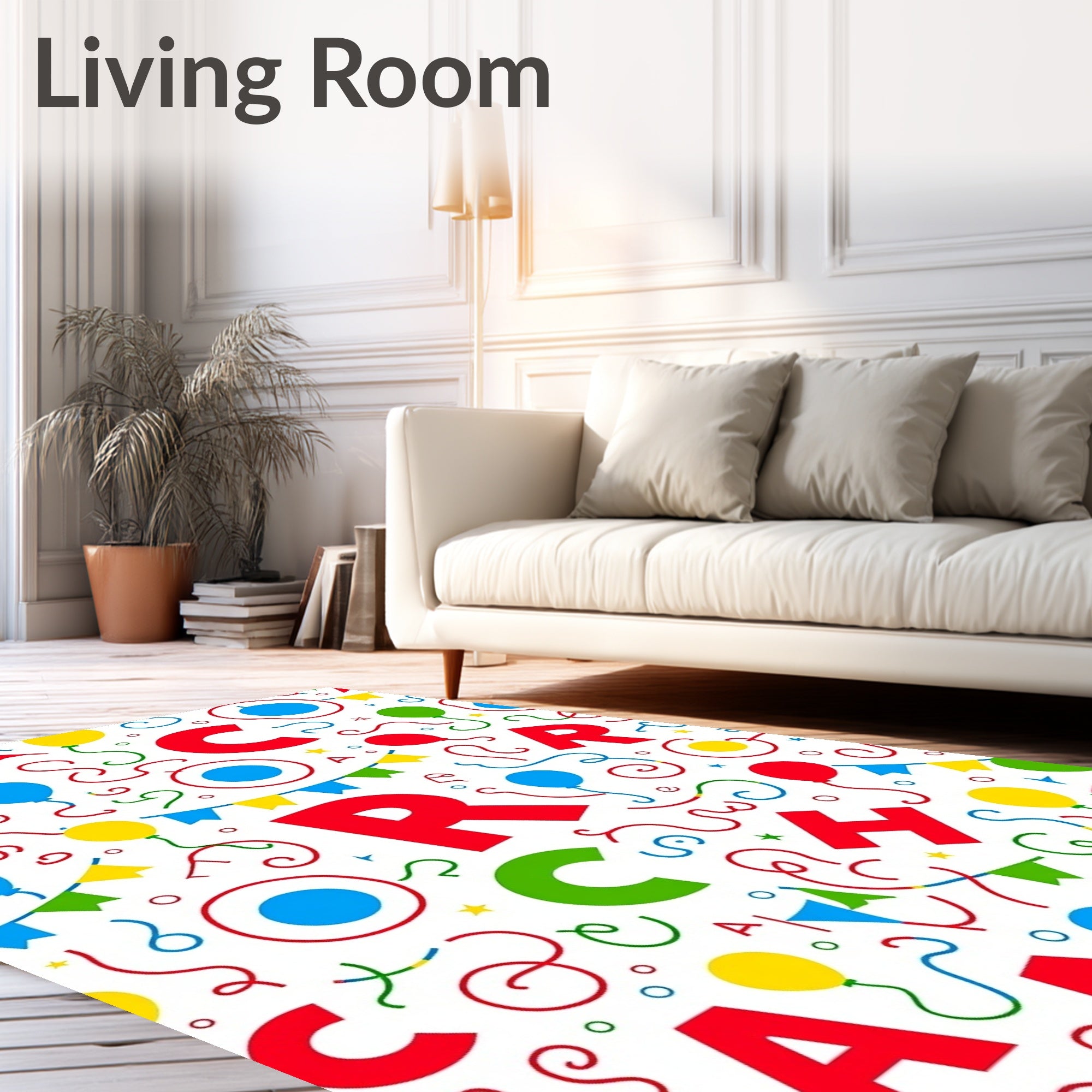 Joyful Alphabet Balloons Party Confetti Rug