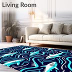 Deep Blue Marine Shark Swirls Rug
