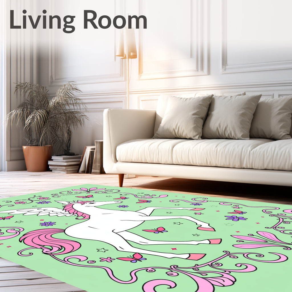 Whimsical Pink Pegasus Butterfly Floral Rug