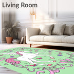 Whimsical Pink Pegasus Butterfly Floral Rug