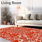 Crimson White Floral Mandala Lace Rug