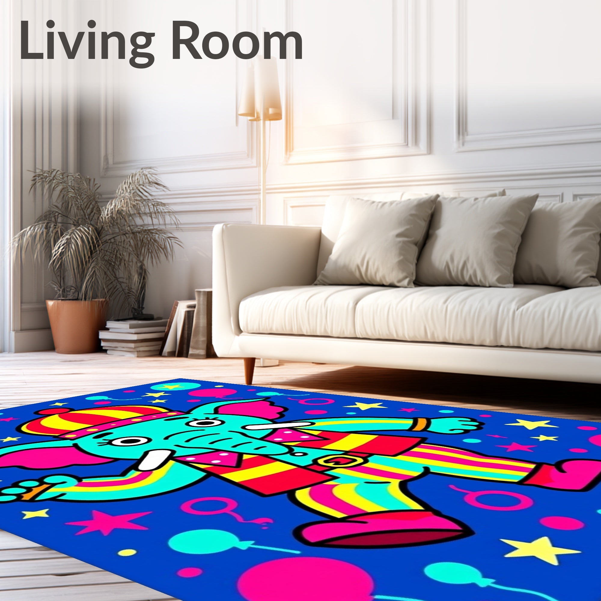 Circus Elephant Vibrant Striped Cotton Candy Rug