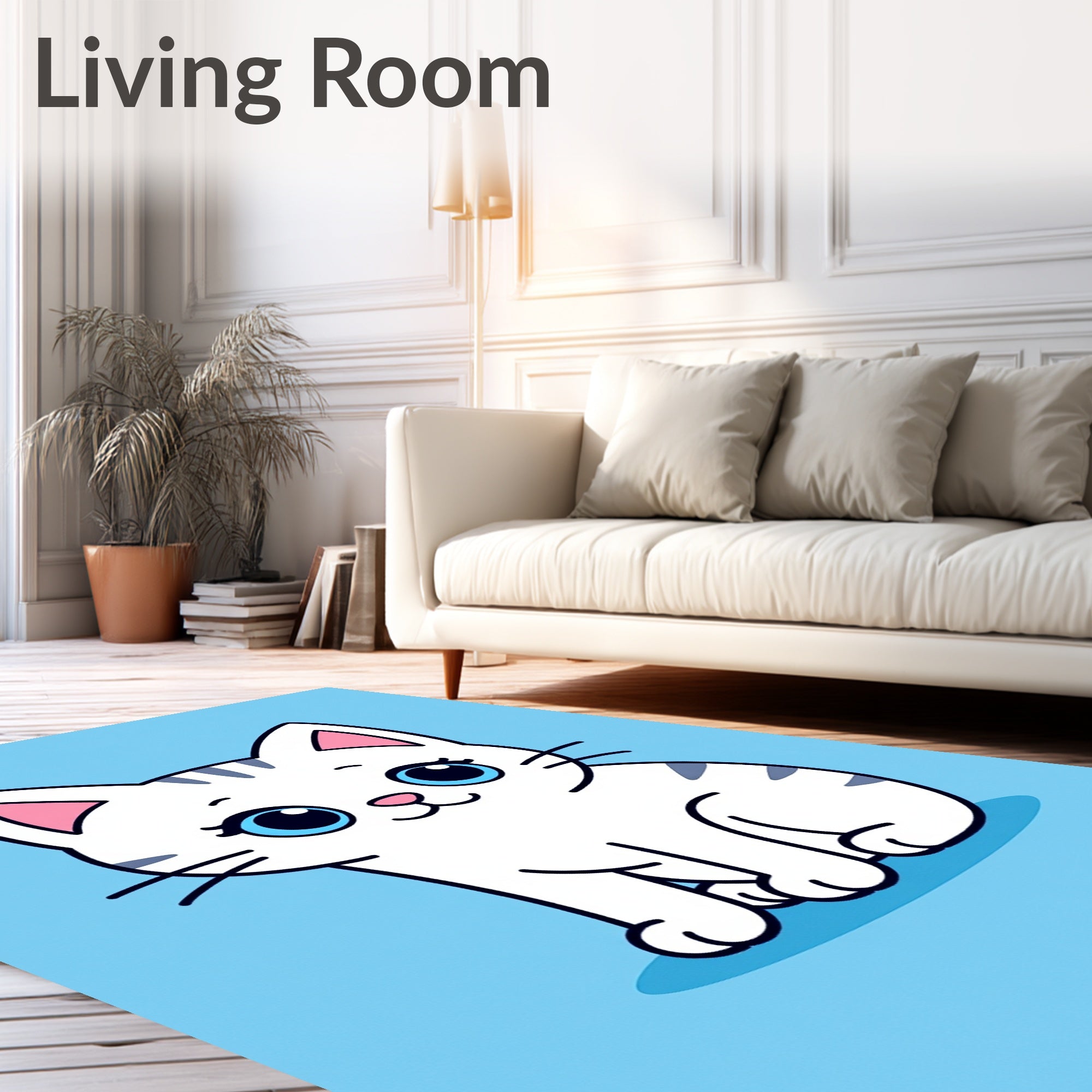 Cute White Kitten Blue Eyes Striped Rug