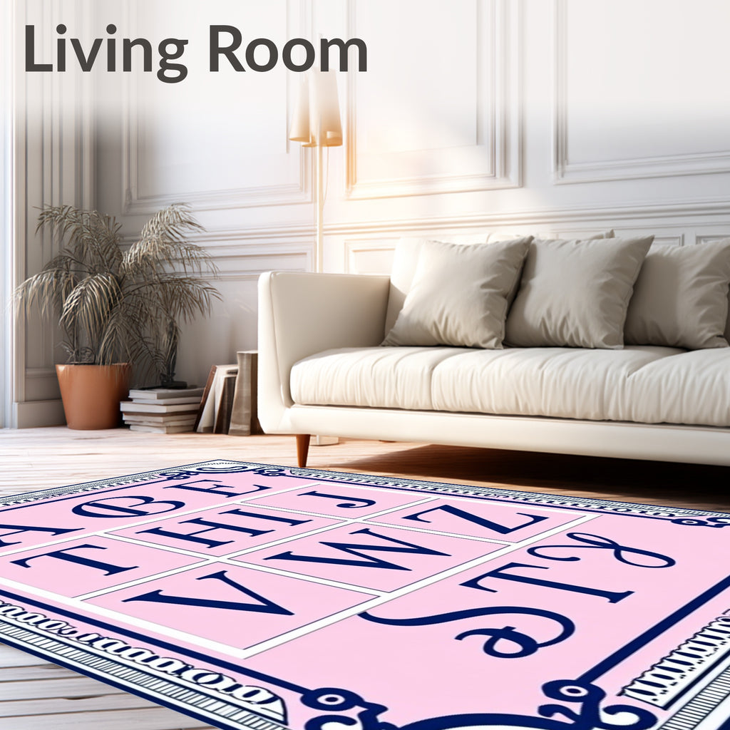 Pink Alphabet Blocks Vintage Frame Rug