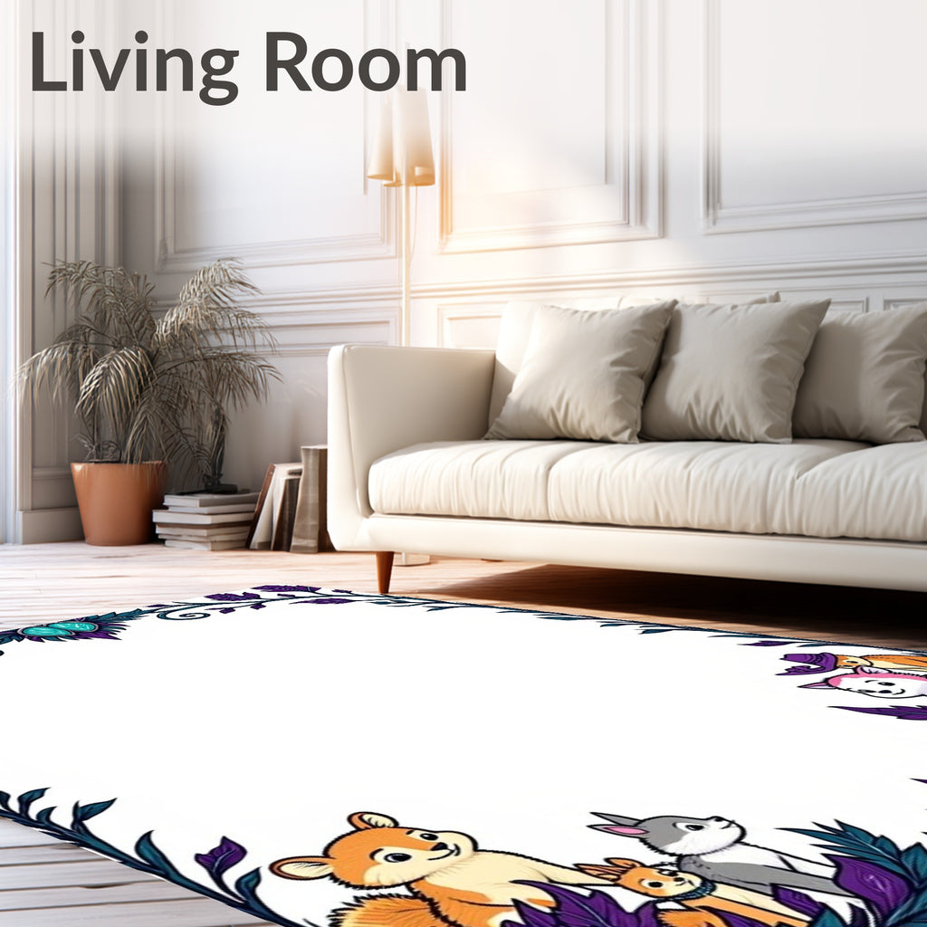 Enchanting Woodland Creatures Floral Border Rug