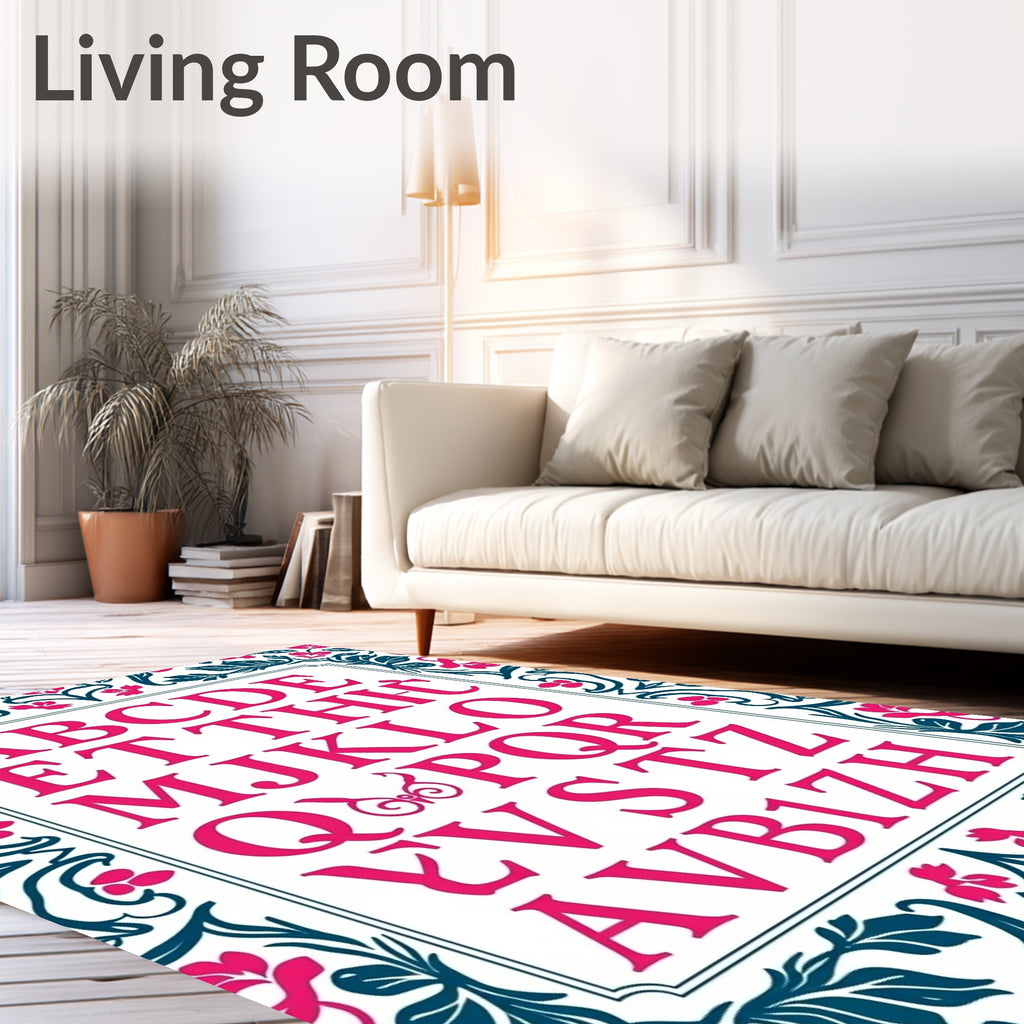 Pink Floral Border Alphabet Artwork Rug