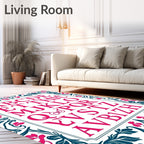 Pink Floral Border Alphabet Artwork Rug