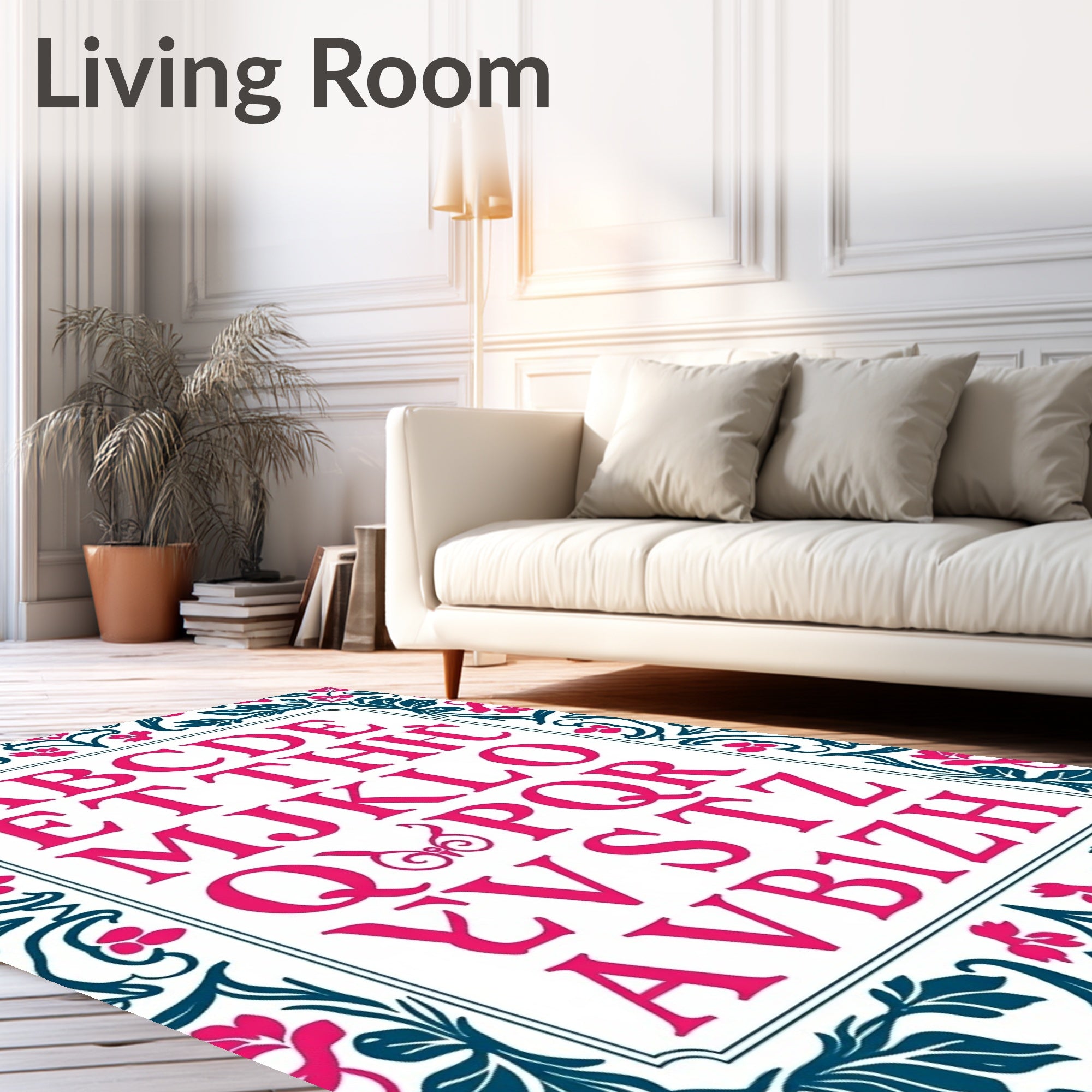 Pink Floral Border Alphabet Artwork Rug