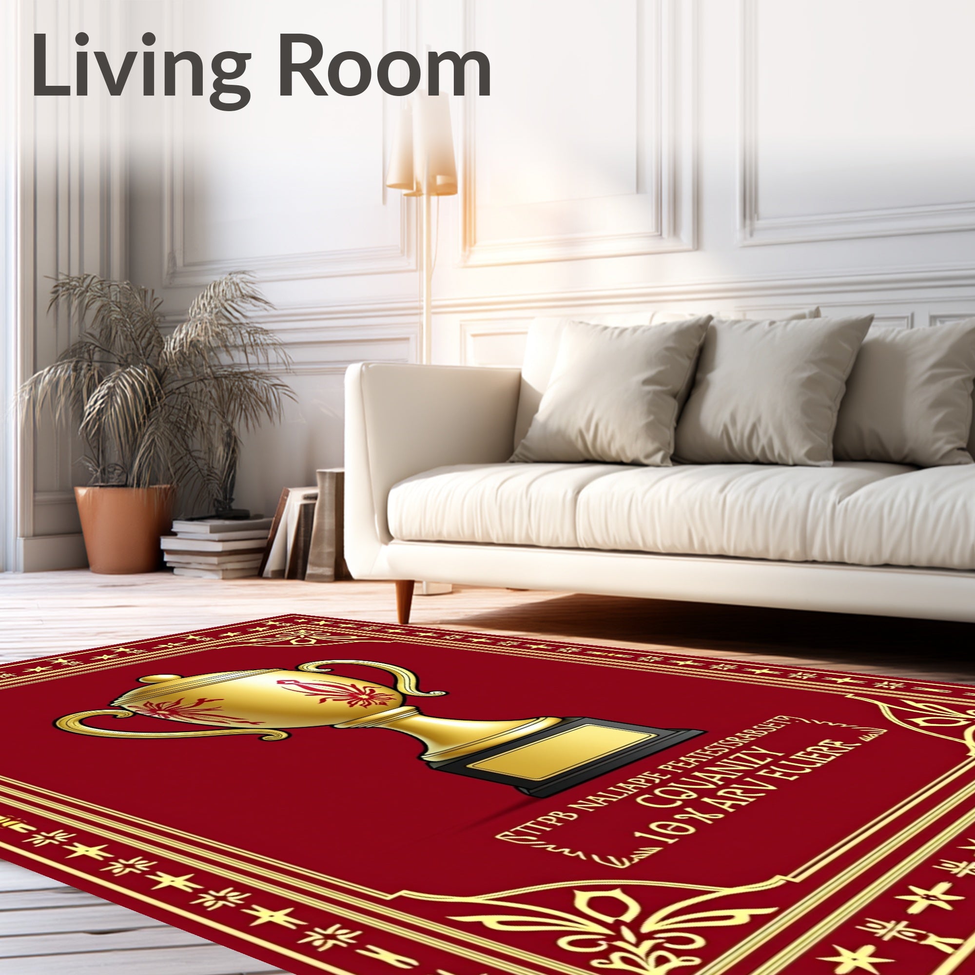 Gold Trophy Red Floral Border Rug