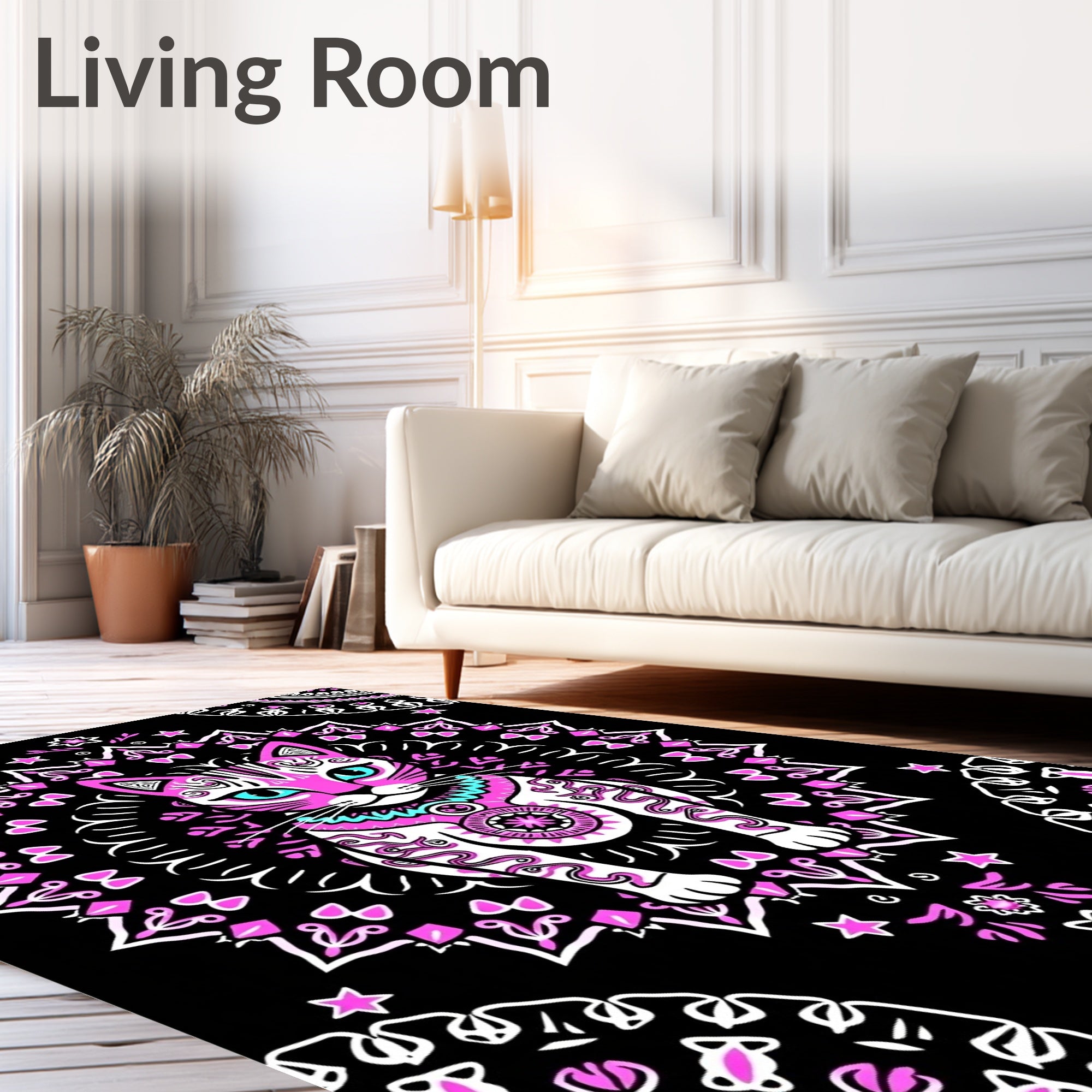 Pink Feline Mandala Art Rug