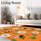 Whimsical Yellow Bee Daisy Garden Rug