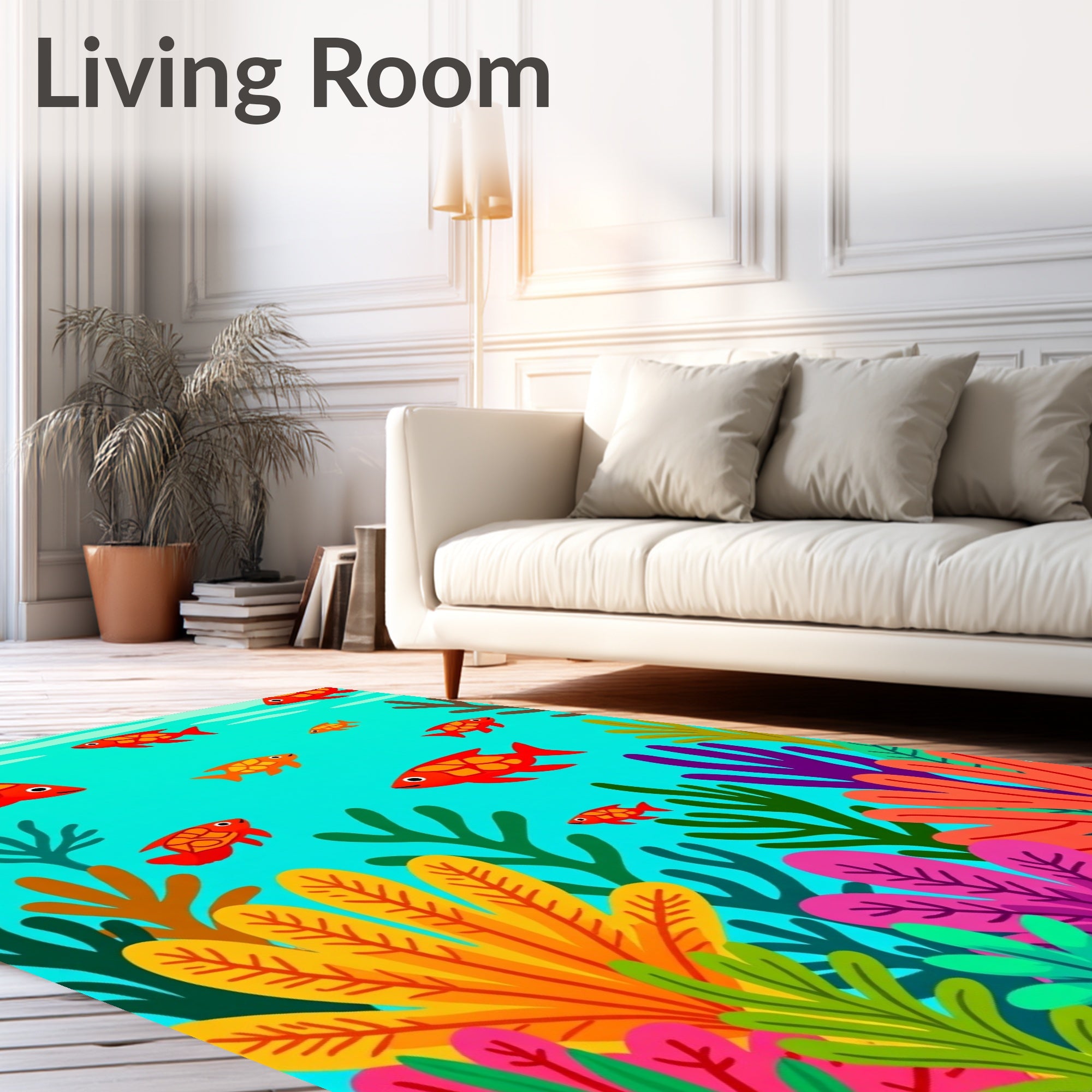 Vibrant Coral Reef Fish Flock Rug