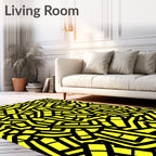 Bright Yellow Black Abstract Labyrinth Rug