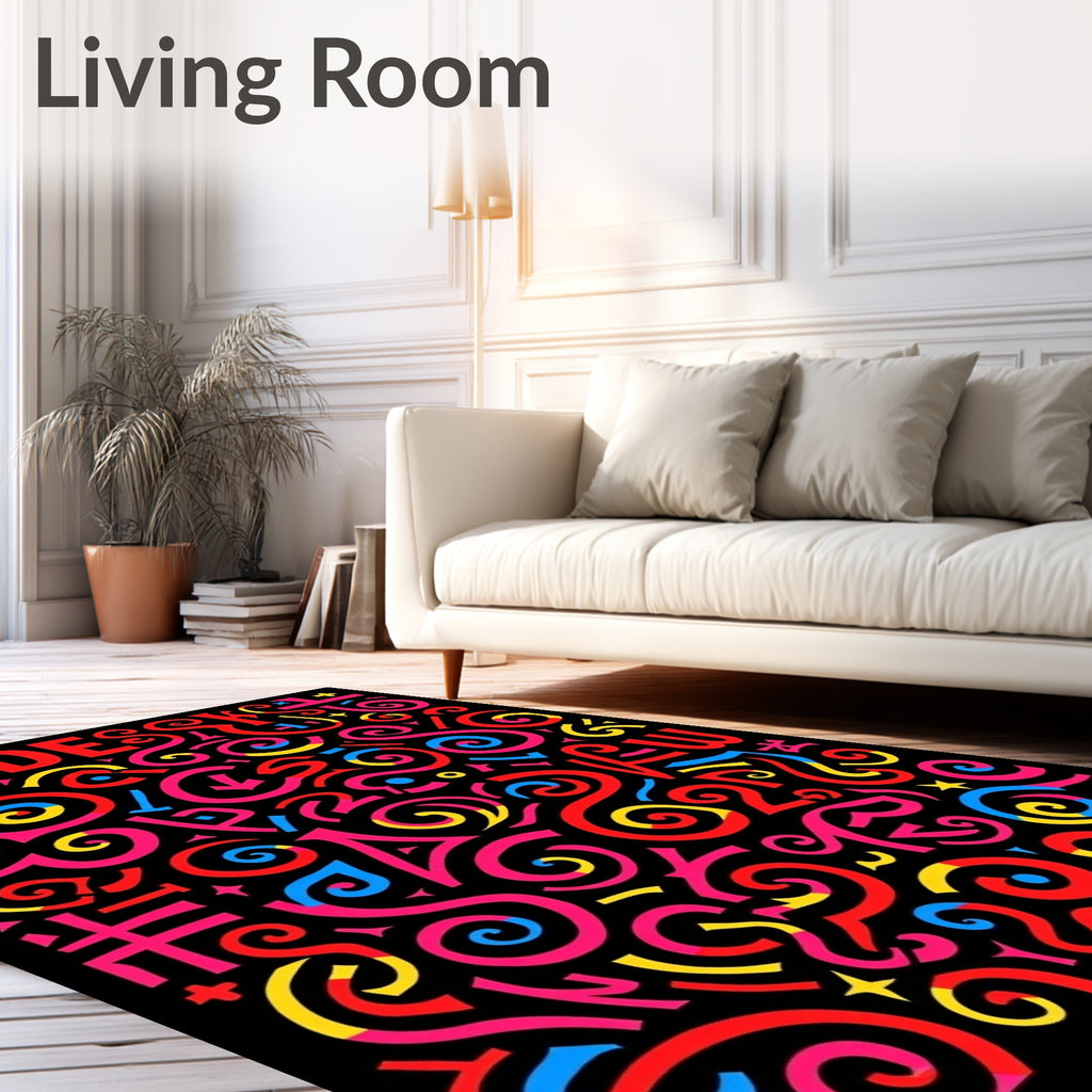 Playful Alphabet Swirls Colorful Rug