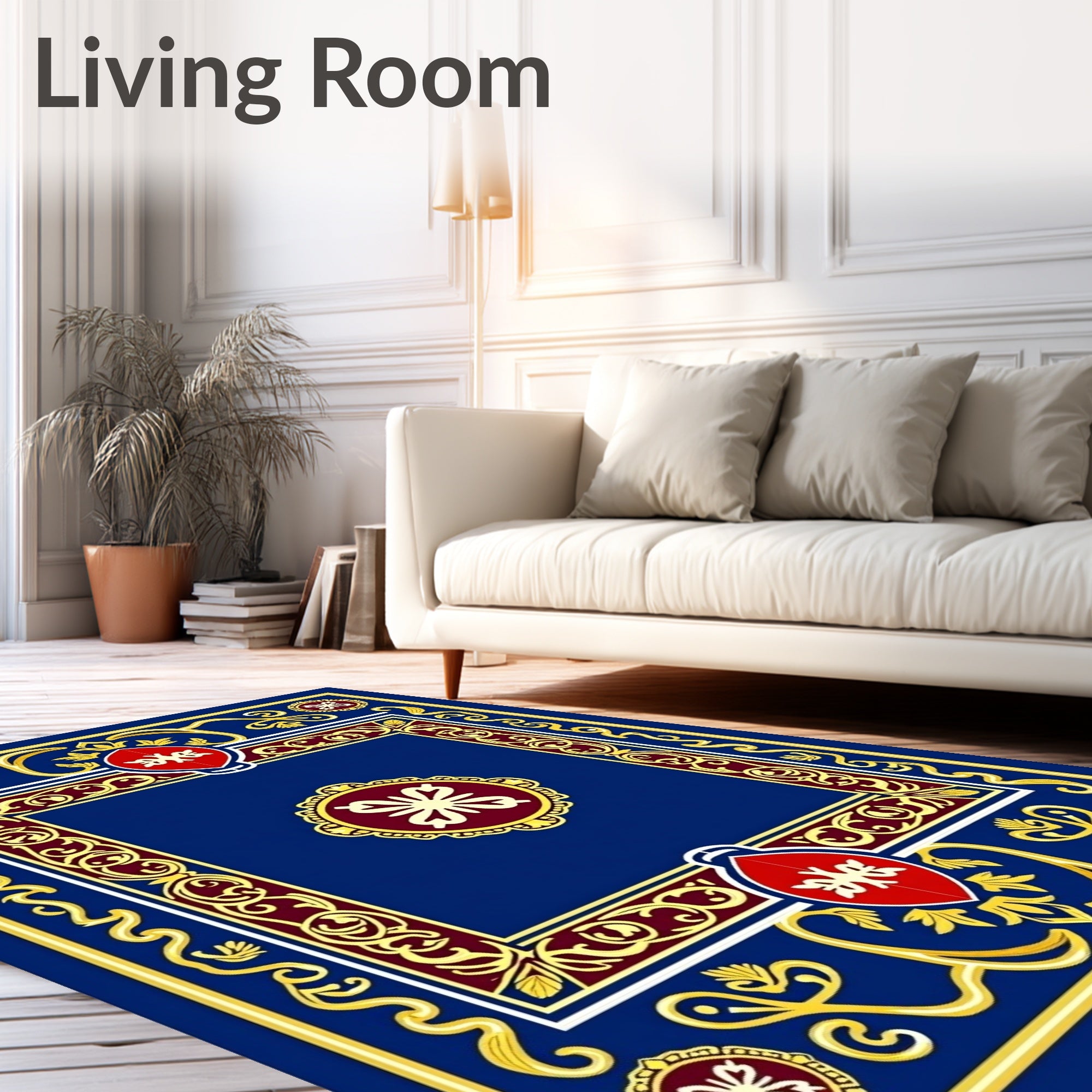 Royal Blue Crimson Gold Medallion Rug