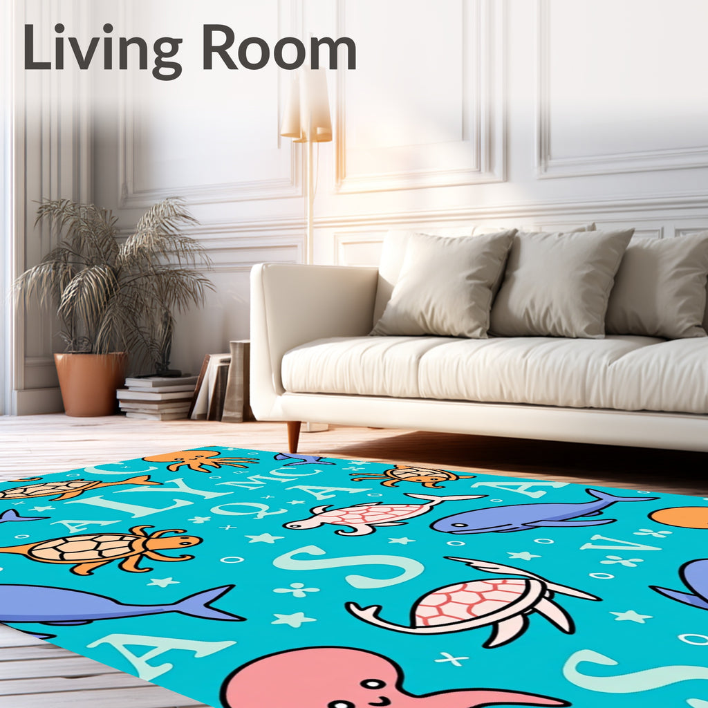 Ocean Friends Alphabet Cute Turtles Rug