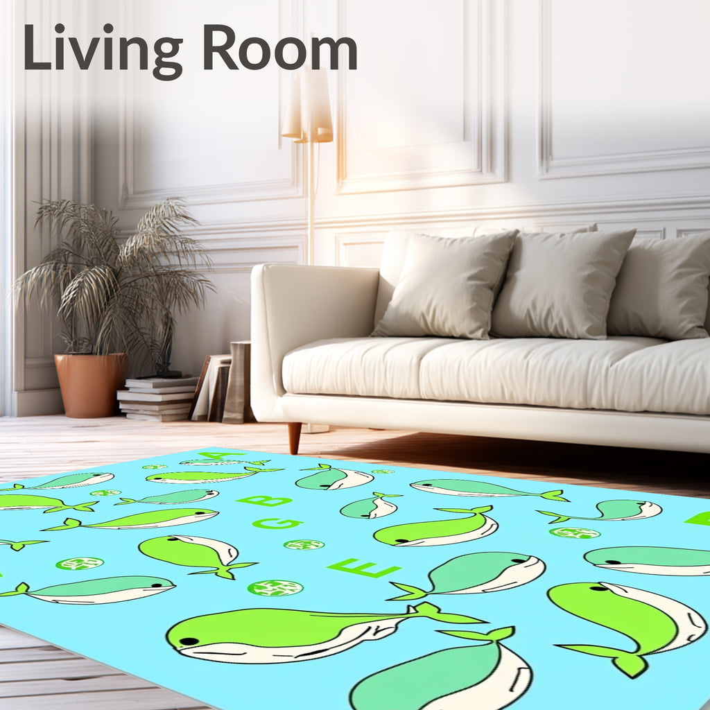 Charming Blue Green Whales Alphabet Rug