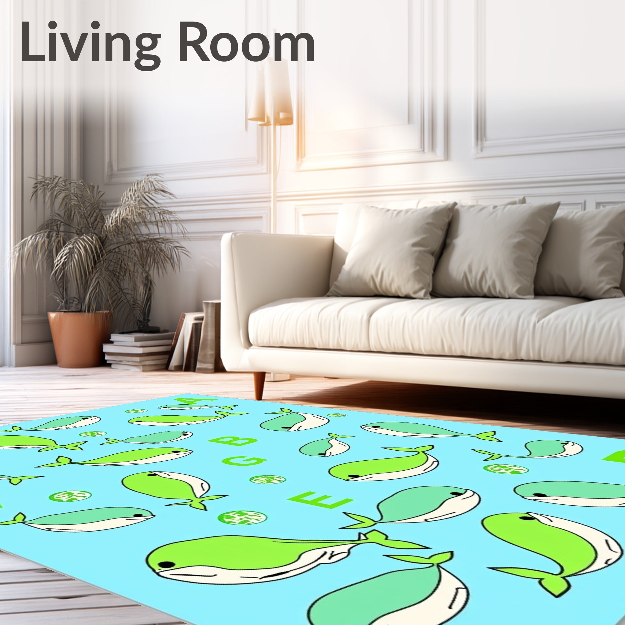 Charming Blue Green Whales Alphabet Rug
