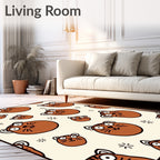 Whimsical Brown Cat Faces Scattered Stars Rug