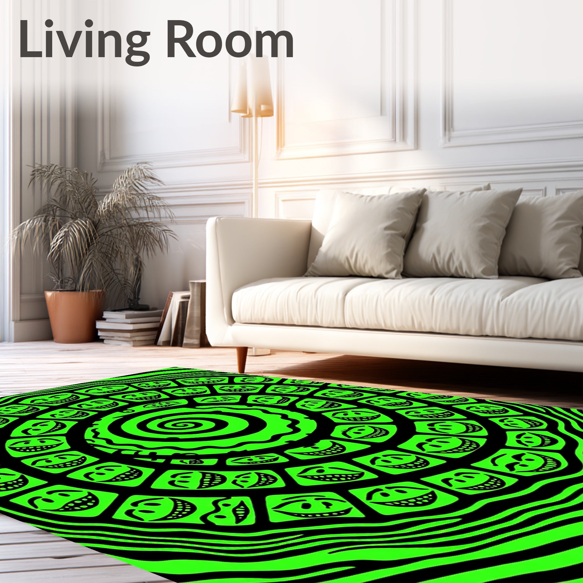 Bold Grinning Faces Spiral Rug