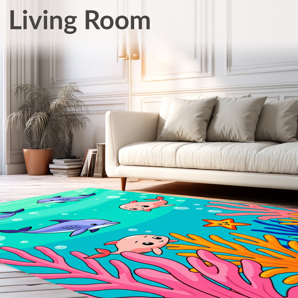 Cute Dolphin Undersea Coral Scene Rug