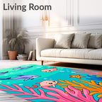 Cute Dolphin Undersea Coral Scene Rug