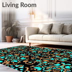 Turquoise And Gold Ornate Floral Rug