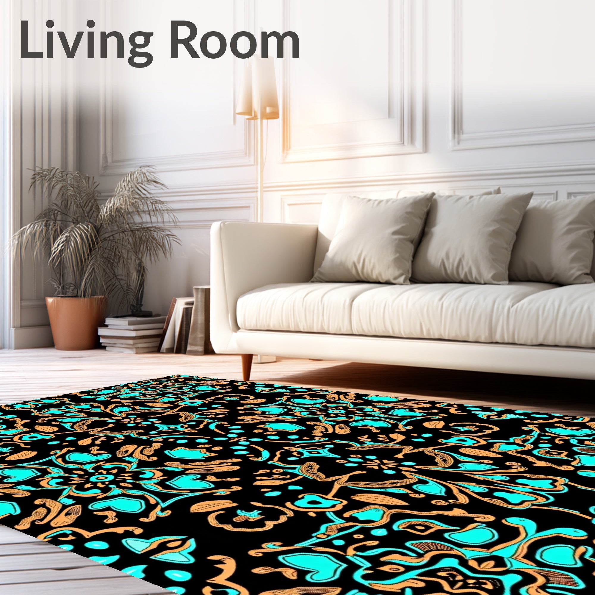 Turquoise And Gold Ornate Floral Rug