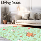 Cute Doggies Floral Garden Mint Rug