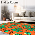 Whimsical Green Frog Orange Swirls Rug