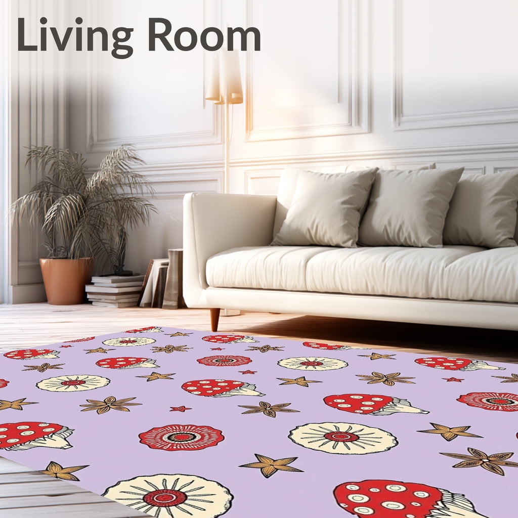 Whimsical Red Mushroom Floral Star Rug