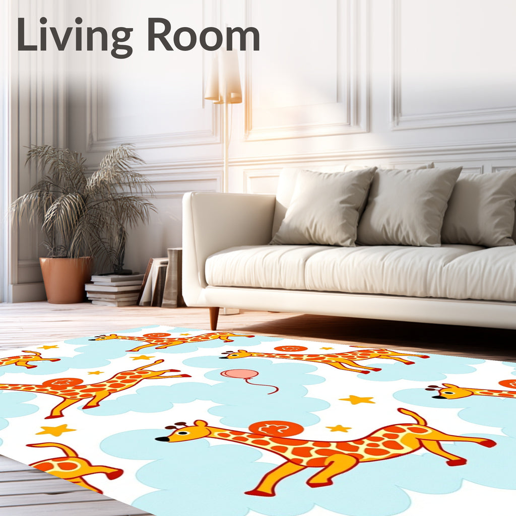 Playful Orange Giraffes Cloud Stars Rug