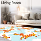 Playful Orange Giraffes Cloud Stars Rug