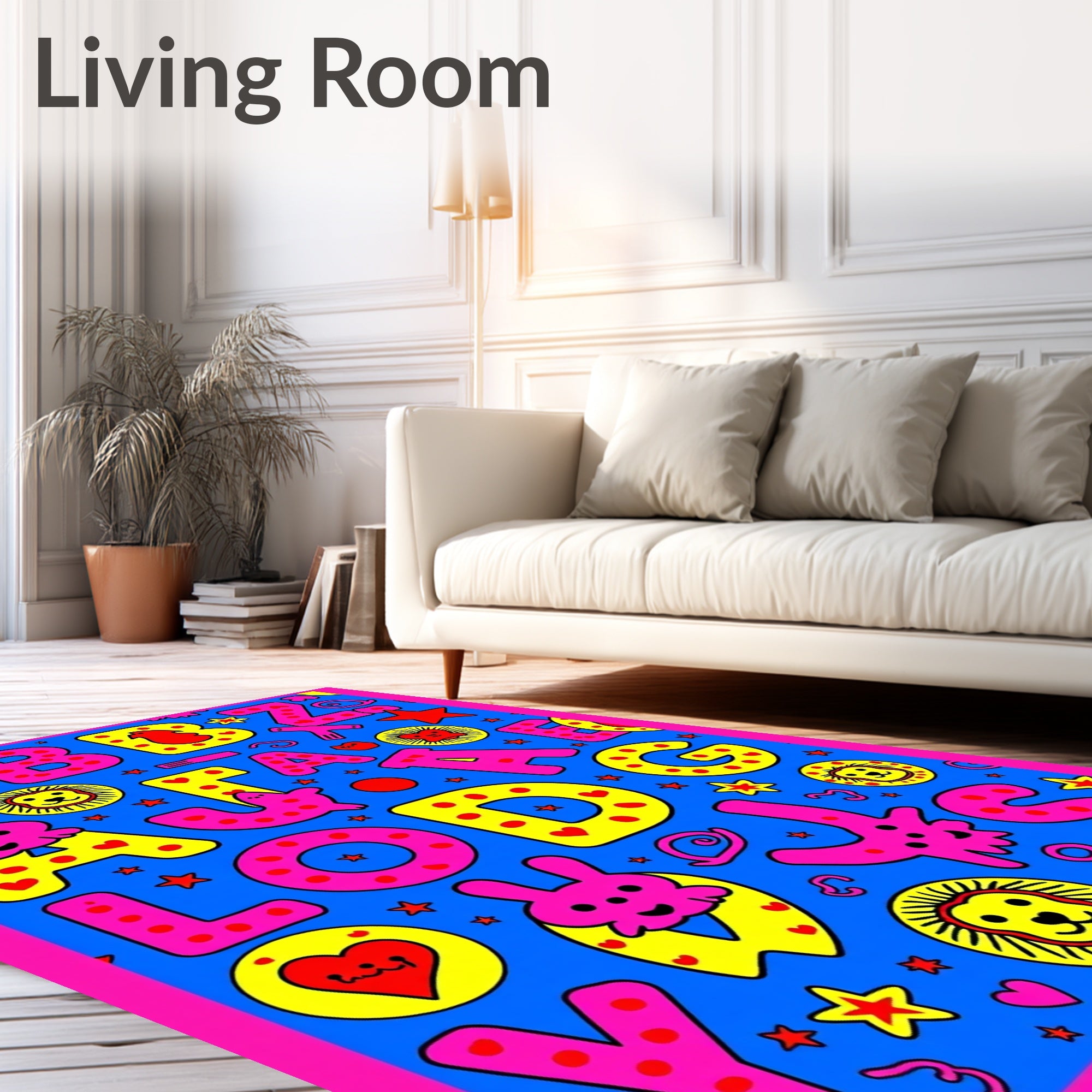 Alphabet Animals Yellow Pink Blue Rug