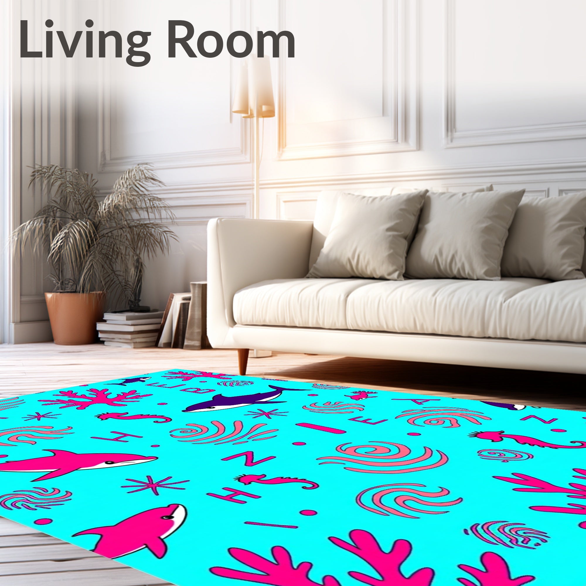 Oceanic Dolphins Seahorses Coral Swirls Rug
