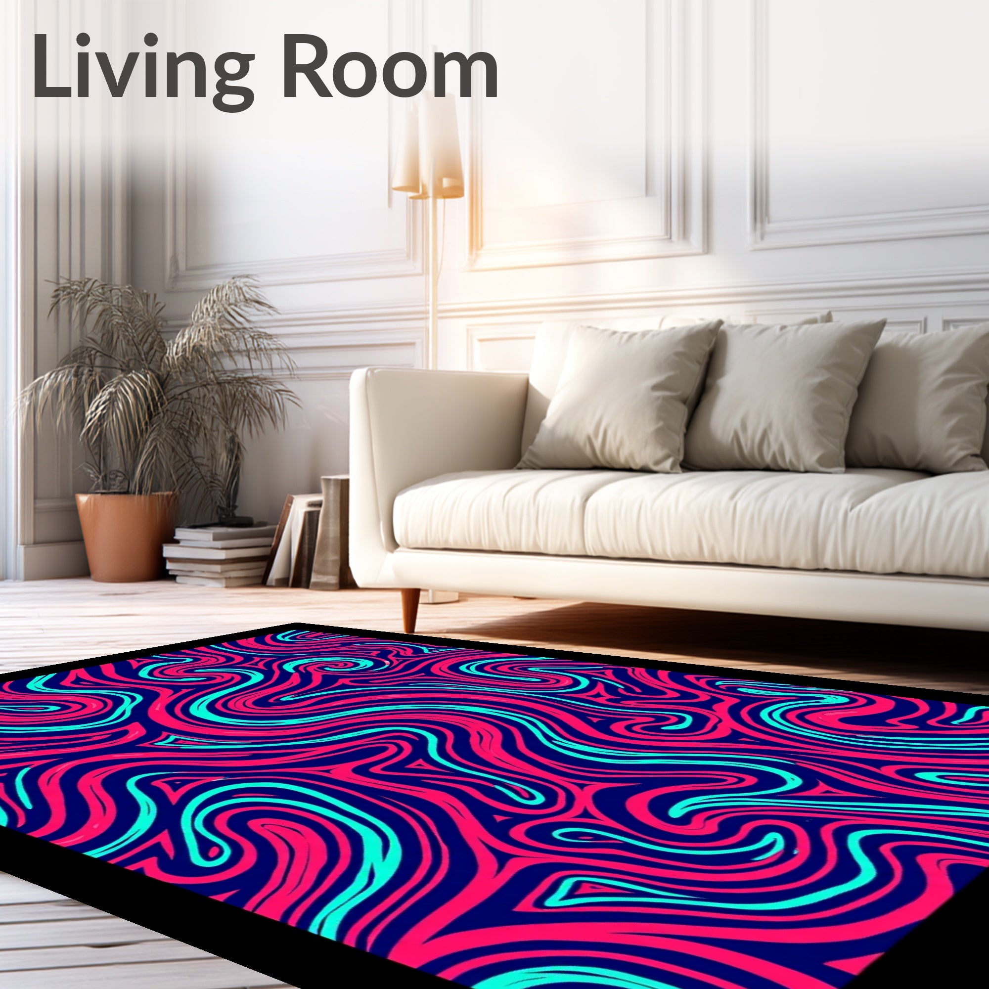 Bold Pink Teal Swirl Abstract Rug