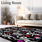 Playful Skeleton Celebration Black Background Rug