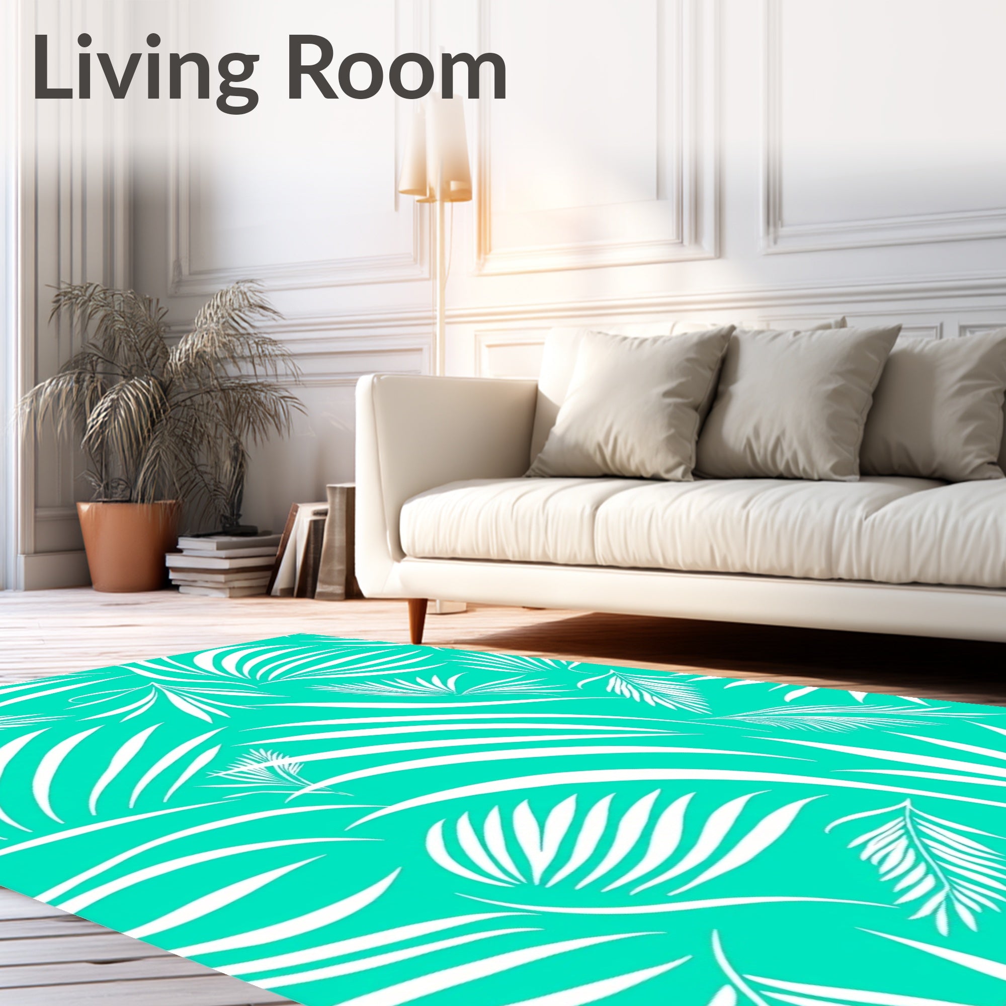 Bright Teal Palm Frond Lush Rug
