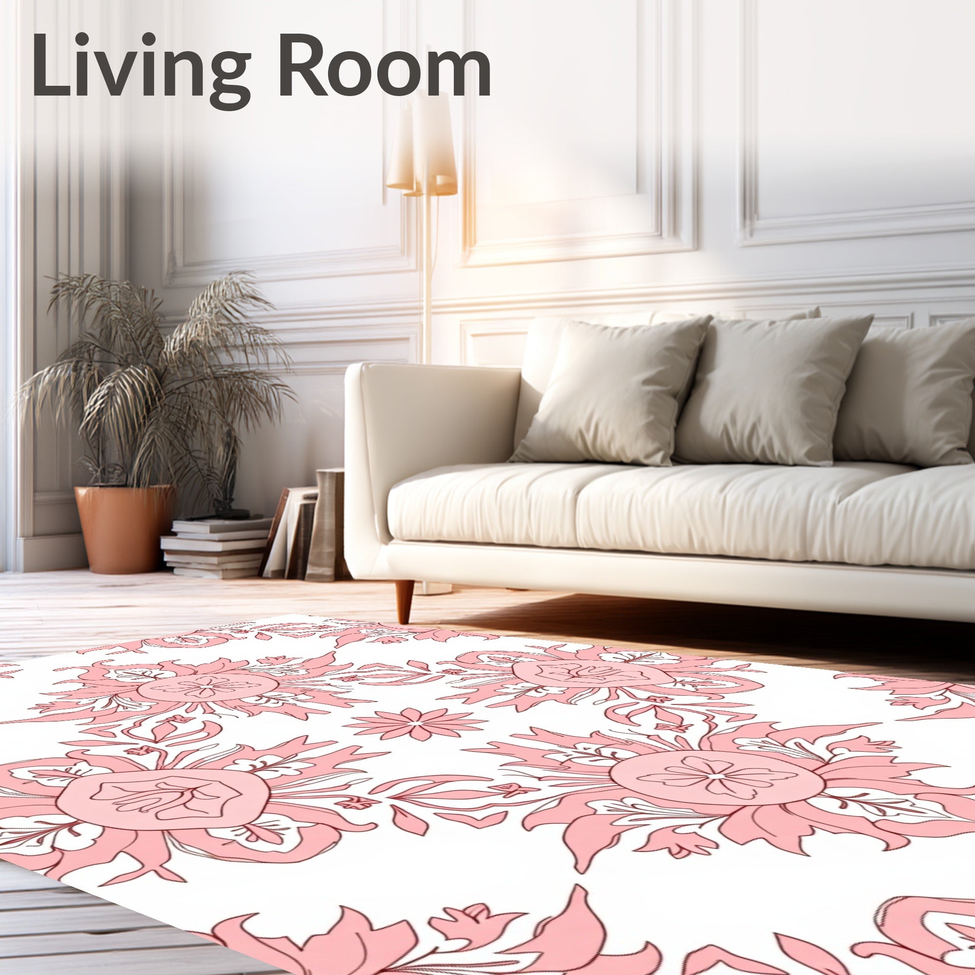 Soft Pink Floral Medallion Arrangement Rug